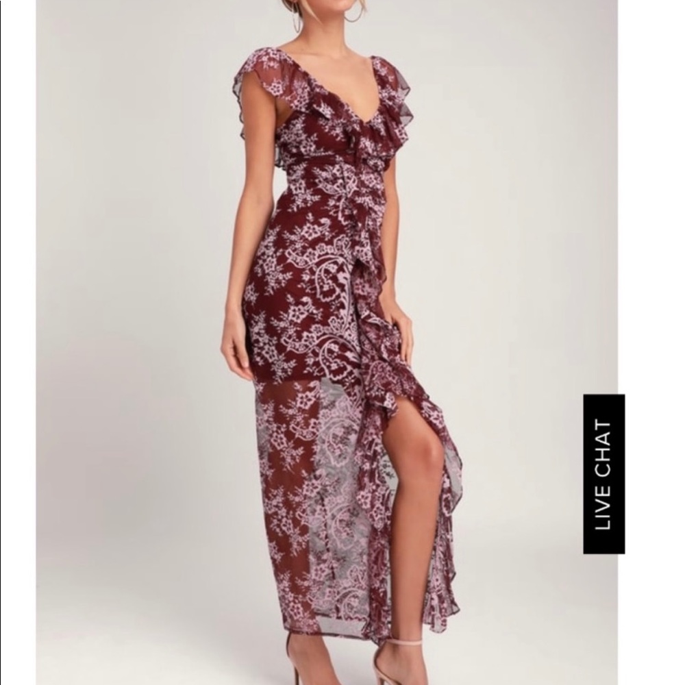 WAYF Burgundy Floral Print Dress small